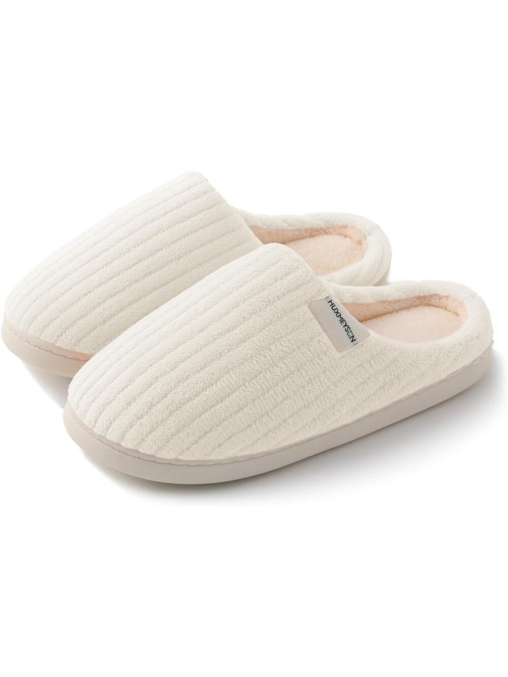Women's White Warm Anti Skid Rubber Sole Memory Foam Comfy Indoor Slippers